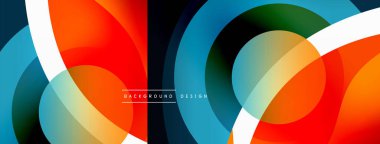 Renkli geometrik şekilli soyut arkaplan. Yuvarlak şekilli, daire ve çizgilerle çok güzel bir arka plan. Geometrik tasarım. Vektör illüstrasyonu