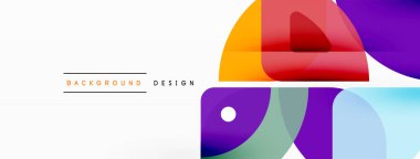 Renkli minimetrik geometrik soyut arkaplan. Yuvarlak elementlerle üçgen şekli, daireler. Duvar kağıdı, afiş, arkaplan veya iniş için moda tekno iş şablonu