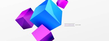 3d vektör soyut arkaplan. Uçan küp kompozisyonu. Duvar kağıdı, afiş, arkaplan veya iniş için moda tekno iş şablonu