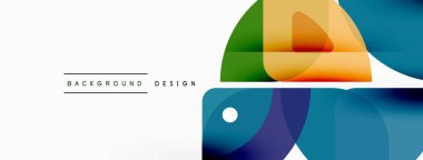 Renkli minimetrik geometrik soyut arkaplan. Yuvarlak elementlerle üçgen şekli, daireler. Duvar kağıdı, afiş, arkaplan veya iniş için moda tekno iş şablonu