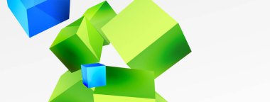 3d vektör soyut arkaplan. Uçan küp kompozisyonu. Duvar kağıdı, afiş, arkaplan veya iniş için moda tekno iş şablonu