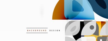 Renkli minimetrik geometrik soyut arkaplan. Yuvarlak elementlerle üçgen şekli, daireler. Duvar kağıdı, afiş, arkaplan veya iniş için moda tekno iş şablonu