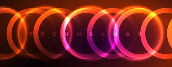 Neón Círculos Brillantes Líneas Forma Redonda Concepto Luz Espacio Energía — Archivo Imágenes Vectoriales