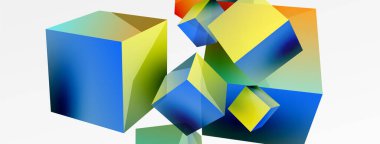 3d vector abstract background. Flying cubes composition. Trendy techno business template for wallpaper, banner, background or landing