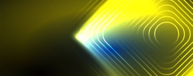 Neon parıldayan tekno çizgiler, yüksek teknolojili soyut arkaplan şablonu. Duvar kağıdı, afiş, arkaplan, broşür, katalog, kapak, broşür
