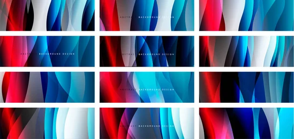Set Blue Trendy Simple Fluid Color Gradient Abstract Backgrounds Dynamic — Stock Vector