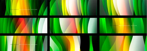 ダイナミック波線効果を持つ緑のトレンディーなシンプルな流体色グラデーション抽象的な背景のセット ベクトルイラスト壁紙 バナー カード ブックイラスト ランディングページ — ストックベクタ