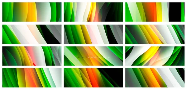 Set Van Groene Trendy Eenvoudige Vloeiende Kleurverloop Abstracte Achtergronden Met — Stockvector
