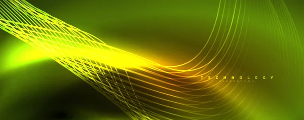 Lśniące Fale Neonowe Dynamiczny Ruch Elektryczny Koncepcja Energii Lub Prędkości — Wektor stockowy