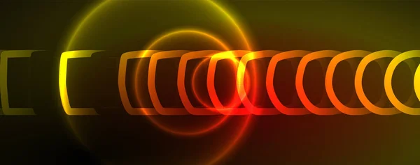 Neon Gloeiende Cirkels Ronde Vorm Lijnen Magische Energie Ruimte Licht — Stockvector