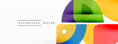 Renkli minimetrik geometrik soyut arkaplan. Yuvarlak elementlerle üçgen şekli, daireler. Duvar kağıdı, afiş, arkaplan veya iniş için moda tekno iş şablonu