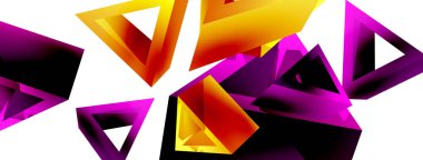 Üçgen soyut arkaplan. 3D vektör temel biçim teknolojisi veya iş konsepti bileşimi. Duvar kağıdı, afiş, arkaplan veya iniş için moda tekno iş şablonu