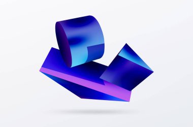 Metalik 3d şekil vektör geometrik arkaplan. Duvar kağıdı, afiş, arkaplan veya iniş için moda tekno iş şablonu