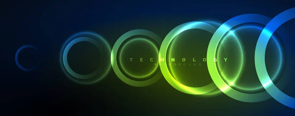 Neon Glanzende Cirkels Abstracte Achtergrond Technologie Energie Ruimte Licht Concept — Stockvector