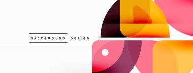 Renkli minimetrik geometrik soyut arkaplan. Yuvarlak elementlerle üçgen şekli, daireler. Duvar kağıdı, afiş, arkaplan veya iniş için moda tekno iş şablonu