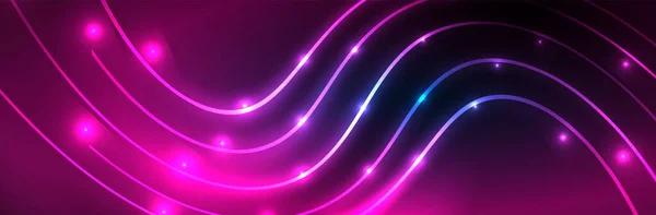闪亮的霓虹灯 深色抽象背景与模糊的魔法霓虹灯弯曲线 — 图库矢量图片