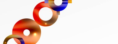 Minimum geometrik soyut arkaplan. Parlak ve parlak daire, çizgi ve yuvarlak şekiller tasarım. Duvar kağıdı, afiş, arkaplan veya iniş için moda tekno iş şablonu