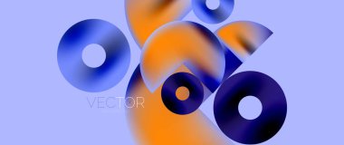 Geometric abstract panorama wallpaper background. Round shapes and circles, metallic color geometric shapes composition