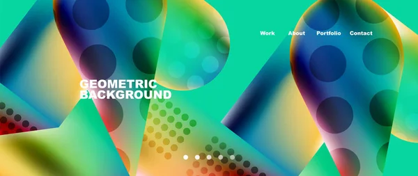 Glassmorphism Landing Page Background Template Colorful Glass Shapes Metallic Effect — Vettoriale Stock