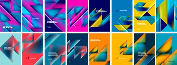 Set Poster Geometrici Astratti Alla Moda Sfondi Composizione Triangolo Raccolta — Vettoriale Stock