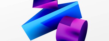 Vektör 3d soyut arkaplan. Şekiller 3 boyutlu üçgen ve silindir. Duvar kağıdı, afiş, arkaplan veya iniş için moda tekno iş şablonu