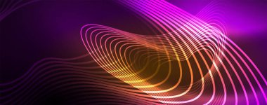 Parlak neon dalgalar, dinamik elektrik hareketi, enerji ya da hız kavramı. Duvar kağıdı, afiş, arkaplan, broşür, katalog, kapak, broşür