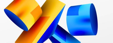 Vektör 3d soyut arkaplan. Şekiller 3 boyutlu üçgen ve silindir. Duvar kağıdı, afiş, arkaplan veya iniş için moda tekno iş şablonu