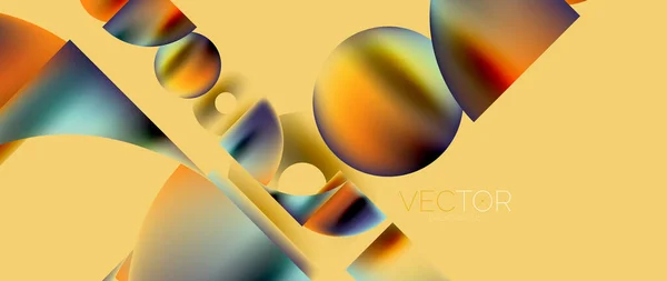 Geometric Abstract Panorama Wallpaper Background Shapes Circles Metallic Color Geometric — Vettoriale Stock