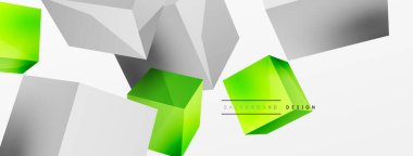 3d vektör soyut arkaplan. Uçan küp kompozisyonu. Duvar kağıdı, afiş, arkaplan veya iniş için moda tekno iş şablonu