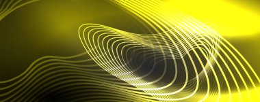 Parlak neon dalgalar, dinamik elektrik hareketi, enerji ya da hız kavramı. Duvar kağıdı, afiş, arkaplan, broşür, katalog, kapak, broşür