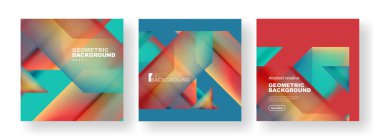 Soyut geometrik poster arka planlarının vektör kümesi, akışkan renklerde renkli şekiller. Kapaklar, şablonlar, el ilanları, pankartlar, broşürler, afişler koleksiyonu