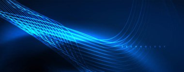 Parlak neon dalgalar, dinamik elektrik hareketi, enerji ya da hız kavramı. Duvar kağıdı, afiş, arkaplan, broşür, katalog, kapak, broşür