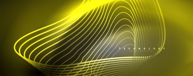 Tekno neon dalga çizgileri, dinamik elektrik hareketi, hız kavramı. Duvar kağıdı, afiş, arkaplan, iniş sayfası, duvar sanatı, davetiye, baskılar için şablonlar