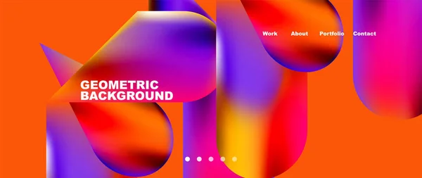 Glassmorphism Landing Page Background Template Colorful Glass Shapes Metallic Effect — Wektor stockowy