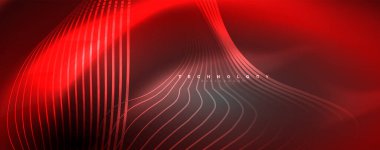 Tekno neon dalga çizgileri, dinamik elektrik hareketi, hız kavramı. Duvar kağıdı, afiş, arkaplan, iniş sayfası, duvar sanatı, davetiye, baskılar için şablonlar