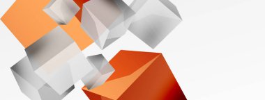 3d küp vektör soyut arkaplan. 3d kare şeklindeki temel geometrik elementlerin bileşimi. Duvar kağıdı, afiş, arkaplan veya iniş için moda tekno iş şablonu