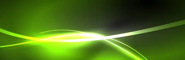 Neón Brillante Líneas Onda Fluida Concepto Luz Espacio Energía Mágica — Archivo Imágenes Vectoriales