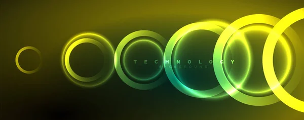 Neonové Zářící Kruhy Kruhové Tvarové Linie Magický Energetický Prostor Světlo — Stockový vektor