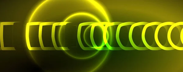 Neon Cerchi Lucidi Sfondo Astratto Tecnologia Energia Spazio Luce Concetto — Vettoriale Stock