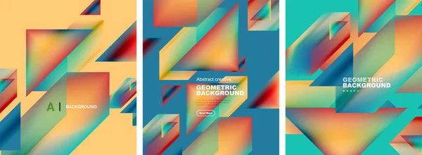 Διάνυσμα Σύνολο Αφηρημένα Γεωμετρικά Υπόβαθρα Αφίσας Πολύχρωμα Σχήματα Ρευστά Χρώματα — Διανυσματικό Αρχείο