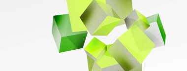 3d vector abstract background. Flying cubes composition. Trendy techno business template for wallpaper, banner, background or landing
