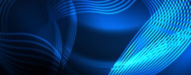 Tekno neon dalga çizgileri, dinamik elektrik hareketi, hız kavramı. Duvar kağıdı, afiş, arkaplan, iniş sayfası, duvar sanatı, davetiye, baskılar için şablonlar