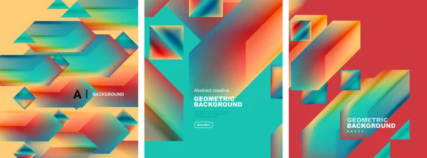 Vektor Uppsättning Abstrakta Geometriska Affisch Bakgrunder Färgglada Former Med Flytande — Stock vektor