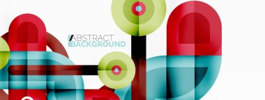 Yaratıcı geometrik duvar kağıdı. Asgari soyut arkaplan. Beyaz arkaplanda parlak renkli geometrik şekiller. Duvar kağıdı, afiş, arkaplan veya iniş için iş şablonu