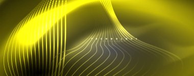 Tekno neon dalga çizgileri, dinamik elektrik hareketi, hız kavramı. Duvar kağıdı, afiş, arkaplan, iniş sayfası, duvar sanatı, davetiye, baskılar için şablonlar