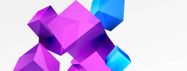 3d vector abstract background. Flying cubes composition. Trendy techno business template for wallpaper, banner, background or landing