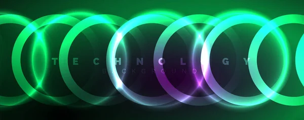 Neón Círculos Brillantes Líneas Forma Redonda Concepto Luz Espacio Energía — Vector de stock