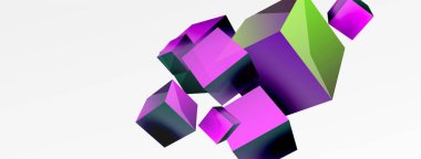 3d küp vektör soyut arkaplan. 3d kare şeklindeki temel geometrik elementlerin bileşimi. Duvar kağıdı, afiş, arkaplan veya iniş için moda tekno iş şablonu