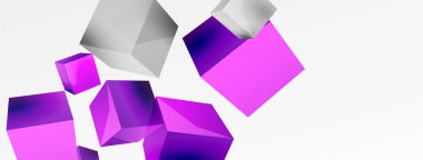 3d cubes vector abstract background. Composition of 3d square shaped basic geometric elements. Trendy techno business template for wallpaper, banner, background or landing