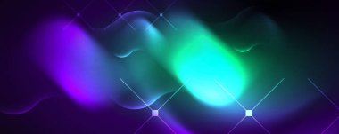 Neon glowing waves, magic energy space light concept, abstract background wallpaper design